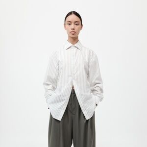752. ST. AGNI Homme White Oversized Striped Button Down Shirt $464 EUC Small